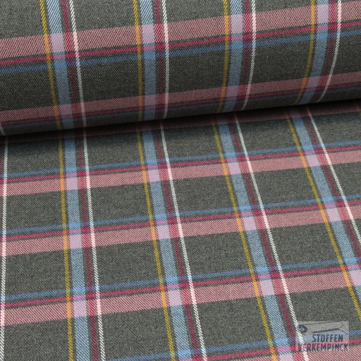 [VE-03036-047] Stretch Tartan Check Antraciet/Rose
