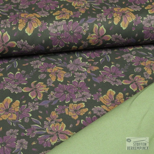 [POL-922636-40] Katoenen Stretch Digital Bloemen Aubergine