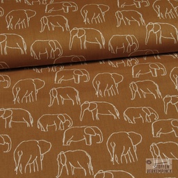 [KV-S1156R-183483] Poplin Bedrukt Olifanten Line Art Snoozy Fabrics (Steenrood)