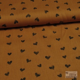 [KV-S1155R-183672] Poplin Bedrukt Getekend Hart Snoozy Fabrics (Steen Rood)