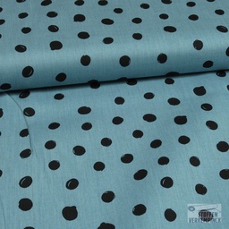 [KV-S1154R-183639] Poplin Bedrukt Getekend Stippen Snoozy Fabrics (Staal Blauw)