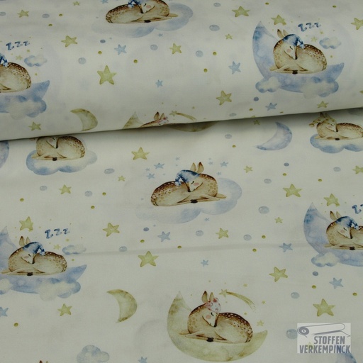[KV-S1253R-185805] Poplin Digitaal Bedrukt Mix Cloudy Snoozy Fabrics (Hertje)