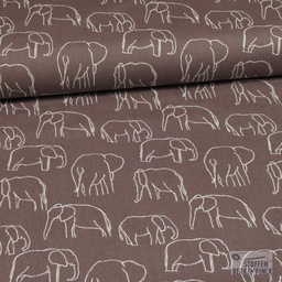 [KV-S1156R-183485] Poplin Bedrukt Olifanten Line Art Snoozy Fabrics - Mauve