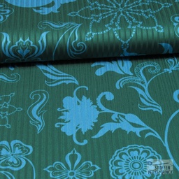 [BI-211030-10] Polyester Groen Gesteept met Blauw Bloemen