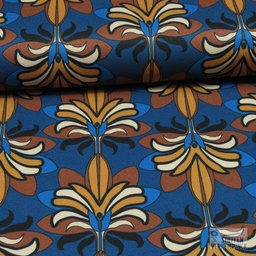 [BI-211138-43] Crêpe Polyester Vintage Blauw/Roest