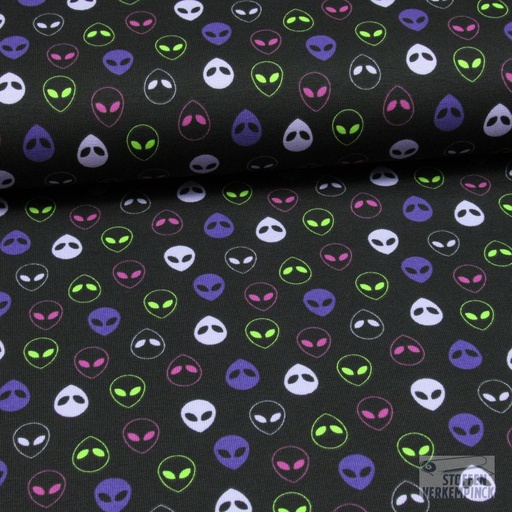 [QT-K10222-980] Jersey Katoen Aliens Nachtblauw/Paars
