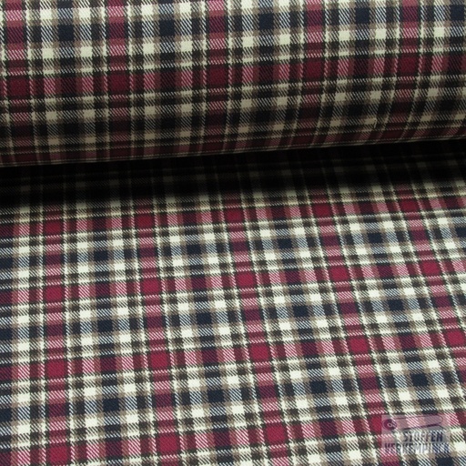 [MC-ESCOCES-7023] Stretch Schotse Ruit Bordeaux/Beige
