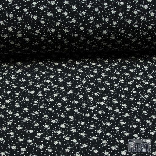 [BEW-1050] Viscose Zwart met klein bloempje