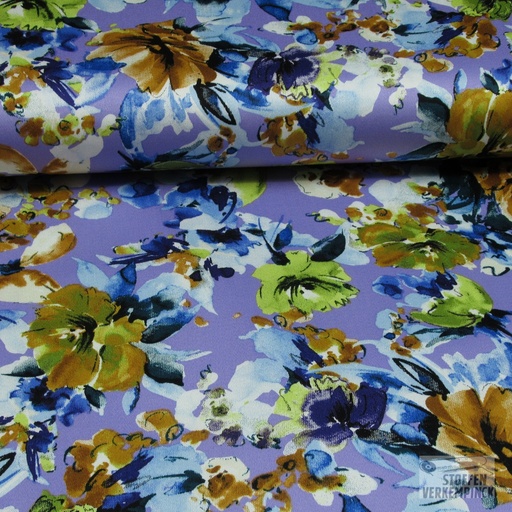 [QT-PC2206-430] Satijnkatoen Stretch Bloemen Lila