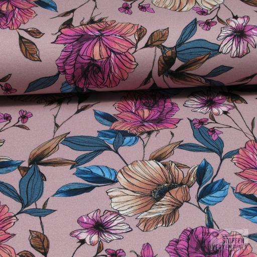 [VE-05612-005] Jersey Digital Big Flowers Old Rose