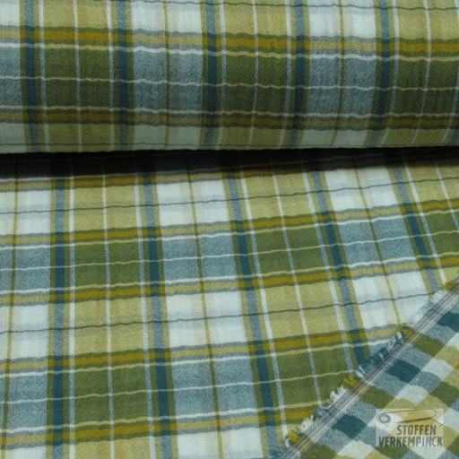 [VE-04631-001] Double Gauze Check 2-side Petrol/Ochre