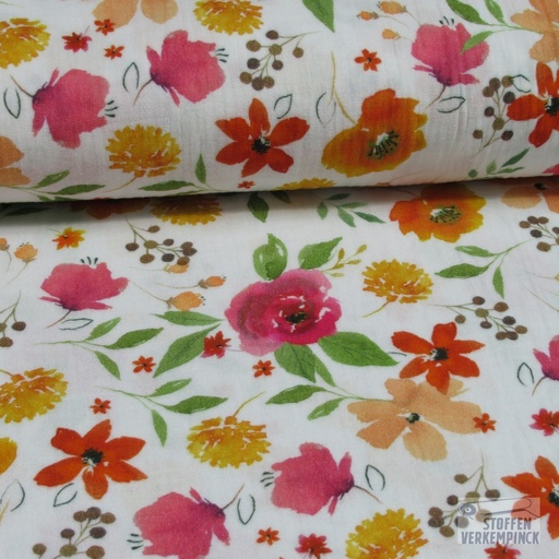 [VE-05554-001] Double Gauze Digital Big Flowers Pink/Orange