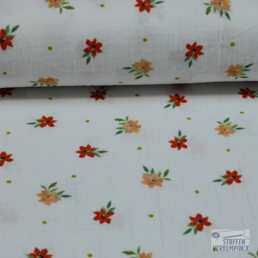 [VE-05554-011] Double Gauze Digital Small Flowers Orange