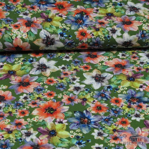 [VE-04513-001] Viscose Digital Pretty Flowers Green
