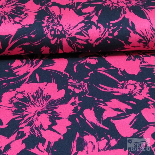 [VE-05672-003] Visco. Twill Stretch Big Flowers Navy/Pink
