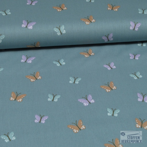 [VE-05501-015] Poplin Bio Butterflies Dark Mint