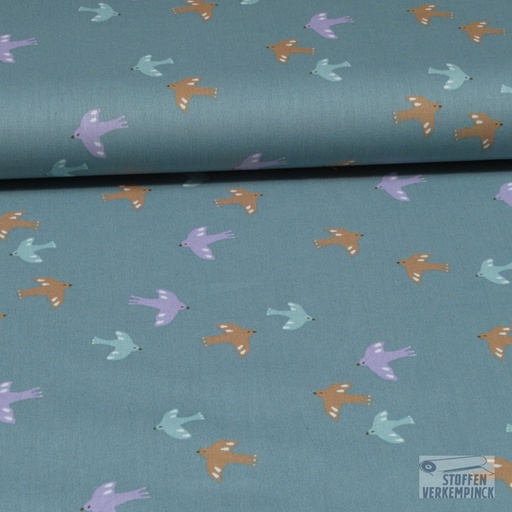 [VE-05501-005] Poplin Bio Birds Dark Mint