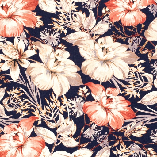 [NO-21061-008] Viscose crepe print bloemen marine