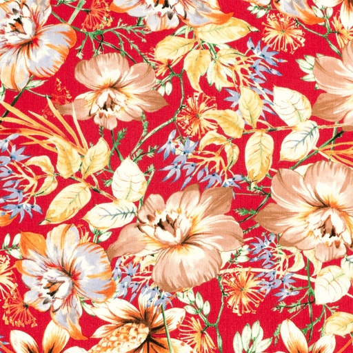 [NO-21061-016] Viscose crepe print bloemen koraal