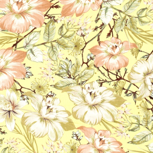 [NO-21061-033] Viscose crepe print bloemen geel