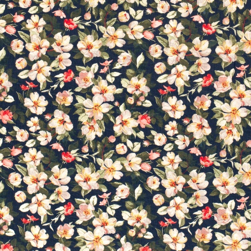 [NO-21076-008] Viscose/ny crepe print bloemen marine