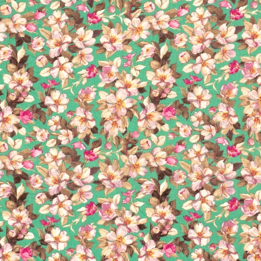 [NO-21076-025] Viscose/ny crepe print bloemen groen