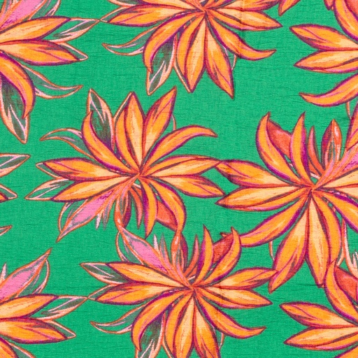 [NO-21134-025] Viscose/ny crepe bloemen groen