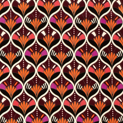 [NO-21293-069] Viscose satijn dig. abstract zwart/oranje