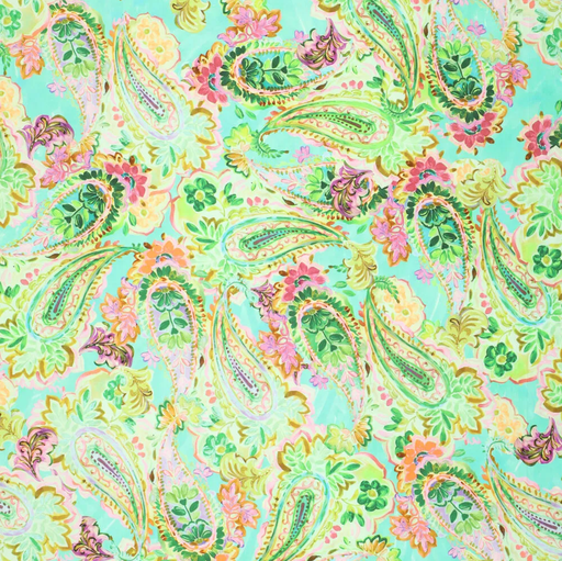 [KI-20509-307] Stretch poplin watercolour paisley groen