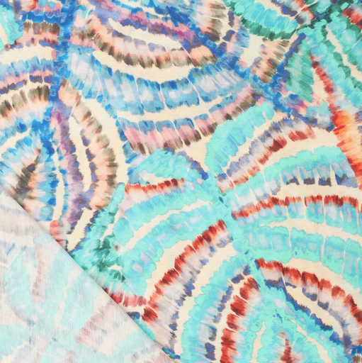 [KI-20892-660] Visc/pa dig. tie dye leaves blauw