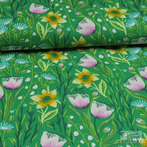 [HE-210808-0012] Katoen Cretonne Narcissen Groen