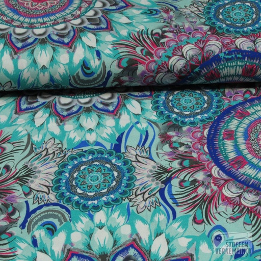 [HE-210150-0011] Viscose Popeline Digi. Rozetten Aqua