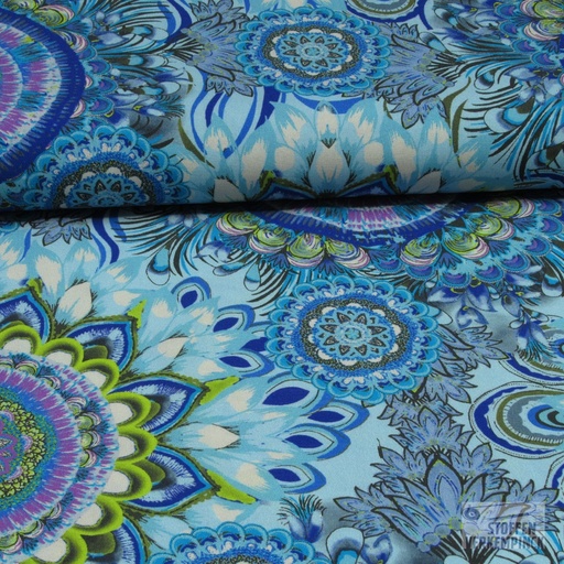 [HE-210150-0010] Viscose Popeline Digi. Rozetten Blauw