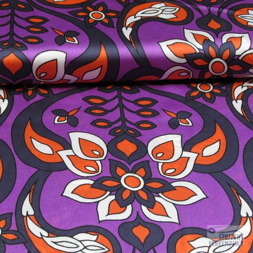 [HE-210110-0004] Polye. Satijn Art Deco Paars/Oranje
