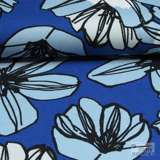[HE-210659-0013] Jersey Viscose Big Flower Blauw