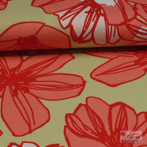 [HE-210659-0014] Jersey Viscose Big Flower Koraal