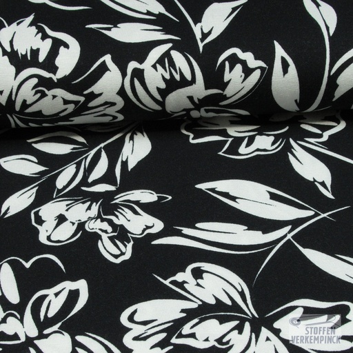 [HE-210662-0019] Jersey Viscose Bloemen Black and White