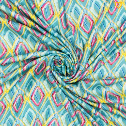 [POL-922838-11] Viscose Satijn Digital Diamonds Aqua