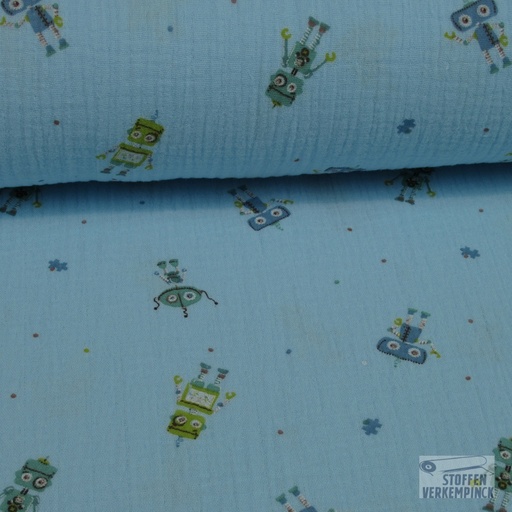 [MC-DOUBLE GAZE 7001-5000] Double Gauze Robotjes Licht Blauw