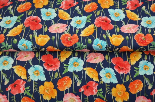 [ST-23238-15] Jersey Digital Colourfull Poppy's - Navy