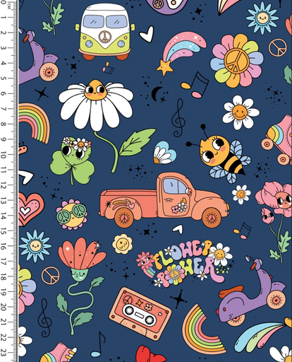 [MU-5433-8] Jersey Digital Flower Power Navy