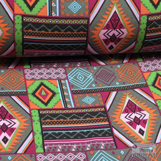 [ZA-502685-02] Viscose Print Etno Grijs/Bordeaux