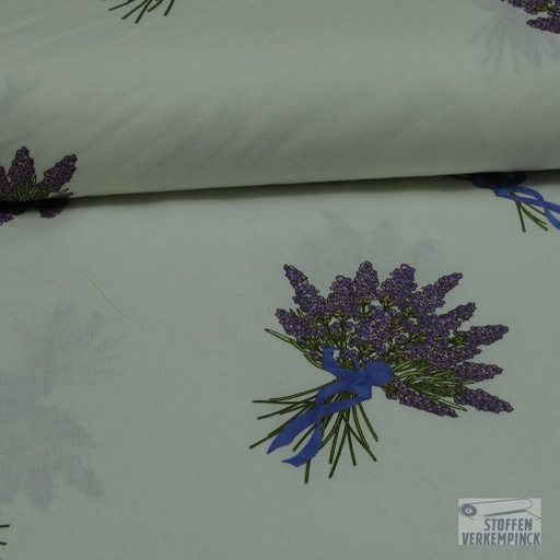 [ZA-007498-01] Katoen Print Lavendelboeket Offwhite