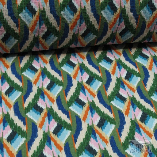 [BEW-1077] Bubbelcrêpe Geo Groen/Blauw/Oranje -opruiming