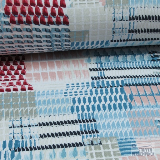 [BEW-1080] Viscose Jersey Abstract Blauw/Wine
