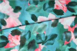 [PN-0205613-43] Polyester Batist Watercolour Flower Rose/Jade