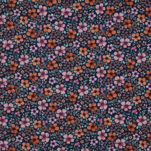 [VE-03039-003] Fine Poplin Digital Flowers Navy