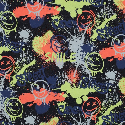 [VE-03077-005] Jersey Melange neon Graffiti Indigo