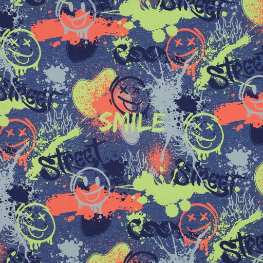 [VE-03077-021] Jersey Melange neon Graffiti Blue
