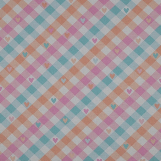 [VE-03078-001] Flanel Check/Hearts Mint/Peach